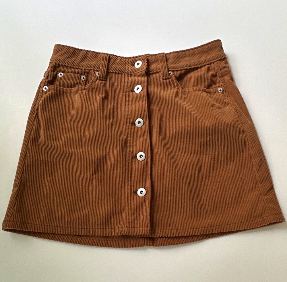 Juniors Brown Corduroy Button Front Mini Skirt Pockets Size 3 Polyester
